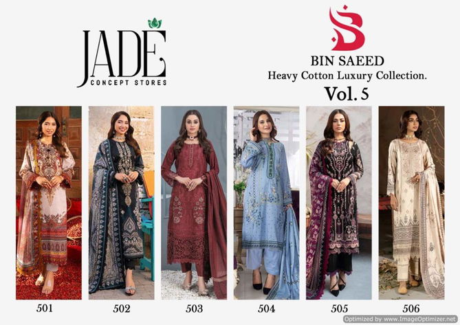 Bin Saeed Vol 5 By Jade Heavy Cotton Pakistani Dress Material Wholesale Clothing Suppliers In India
